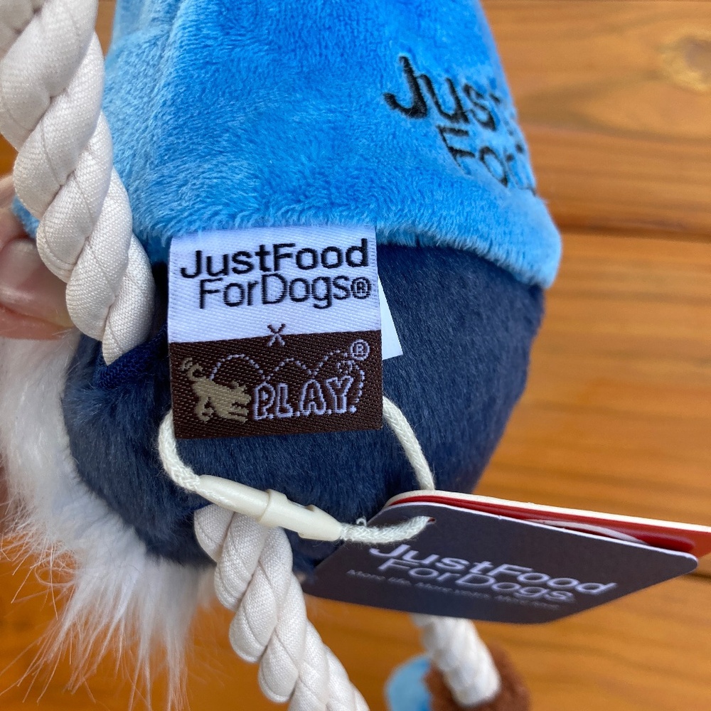 NWT P.LA.Y. Gnome Dog Rope Crinkle Toy with "Just Food For Dogs" Branding - Picture 2 of 5